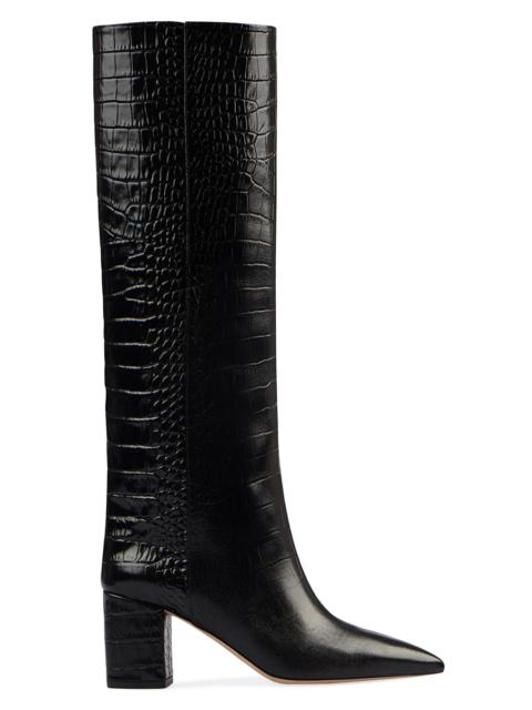 PARIS TEXAS Women's Anja 70MM Crocodile-Embossed Leather Boots - Carbone