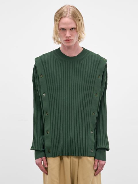 SETCHU Green Rib-Knit Buttoned Sweater