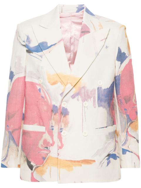 double-breasted abstract-pattern blazer