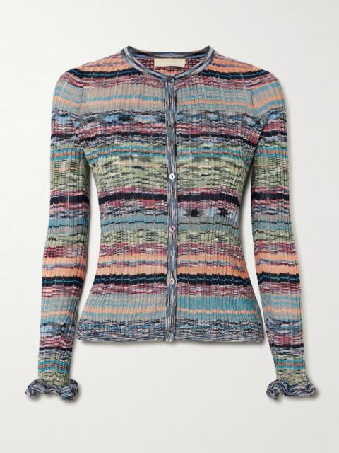 ULLA JOHNSON Lex pointelle-trimmed striped ribbed-knit cardigan Multi