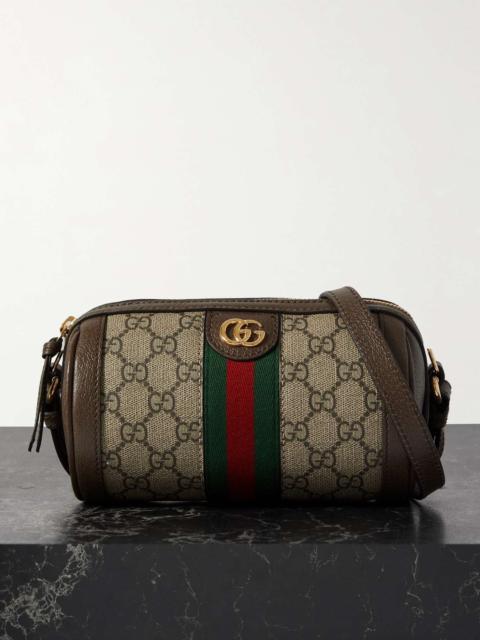 GUCCI Ophidia mini leather and webbing-trimmed printed coated-canvas shoulder bag