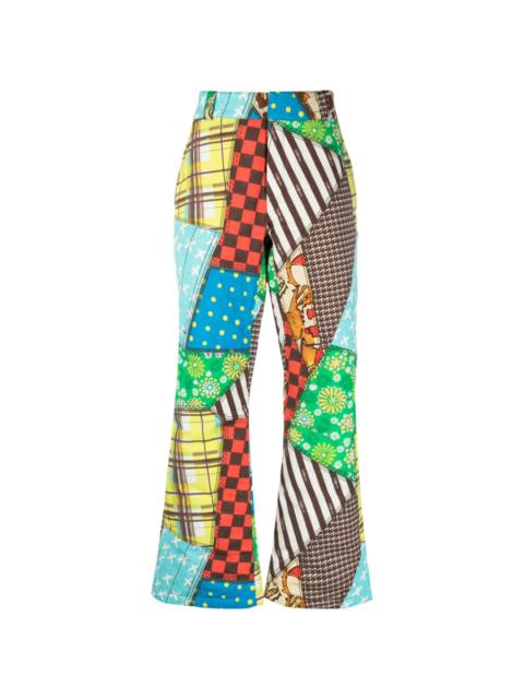 patchwork-print straight-leg trousers