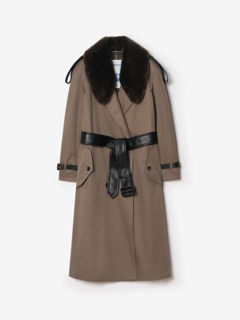 Burberry Long Faux Fur Collar Roseville Trench Coat