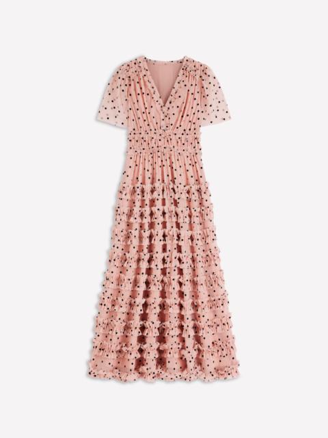BODEN V-Neck Ruffle Tulle Dress-Ivory Black Spot