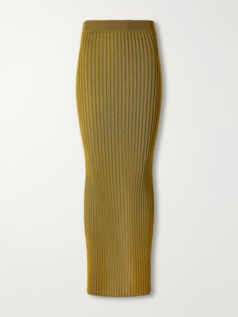 Balmain Ribbed stretch maxi skirt Army green