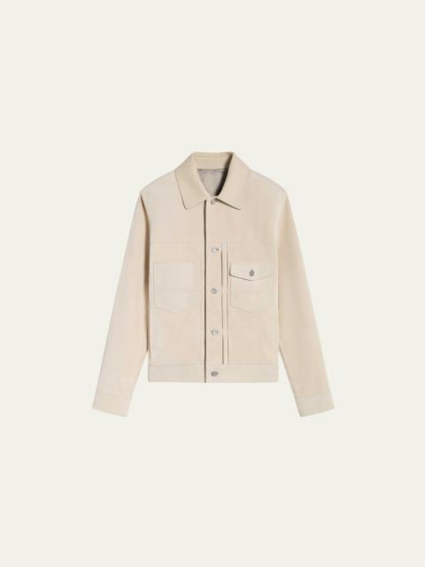 Men's Suede Button-Front Blouson Jacket