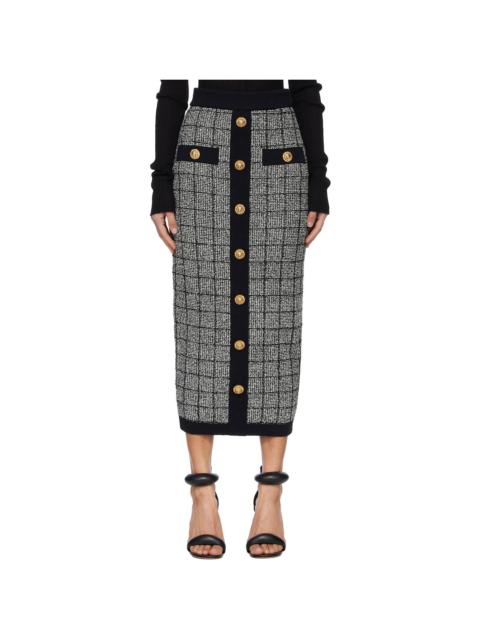 Balmain Black & White Buttoned Knit Light Tweed Maxi Skirt