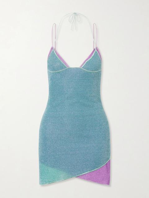 Oséree Lumiere double metallic Lurex mini dress Turquoise