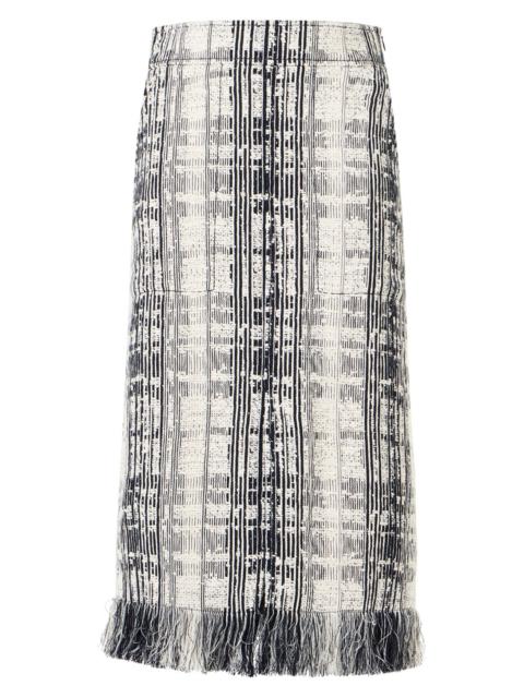 AKRIS Women's Stripe Raw Cotton Tweed Midi-Skirt - Black Ivory