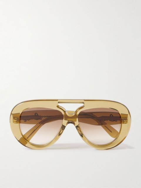 Loewe Curvy Oversized Double-Bridge Aviator-Style Acetate Sunglasses Yellow