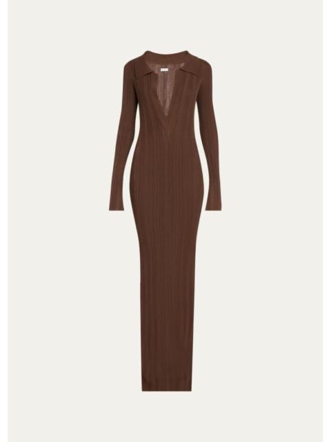 AEXAE Rib-Knit Collared Maxi Dress