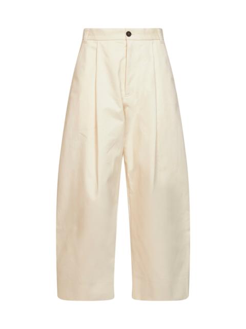 Studio Nicholson Cream cotton twill Sorte pleated trousers