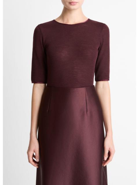 Vince Satin-Trim Wool Elbow-Sleeve T-Shirt