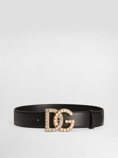 Dolce & Gabbana Calfskin belt with DG logo with rhinestones and pearls