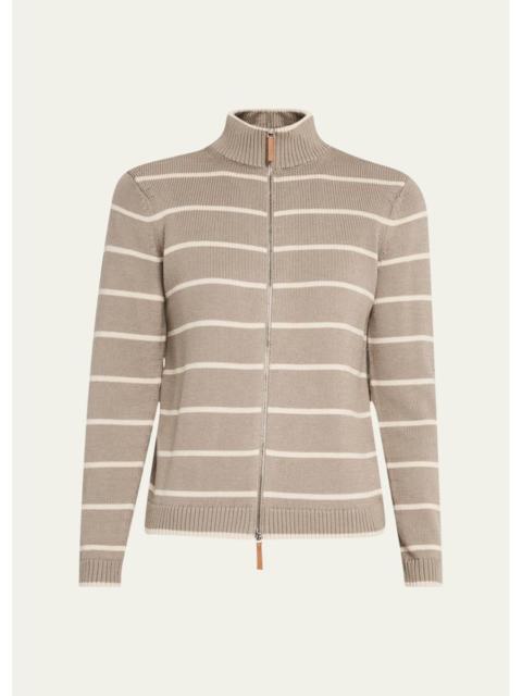 Lafayette 148 New York Striped Zip-Front Knit Jacket