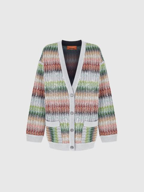Missoni Oversized cardigan in gradient zigzag knit with sequins and front pockets