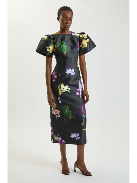 KAREN MILLEN Floral Print Twill Midi Dress