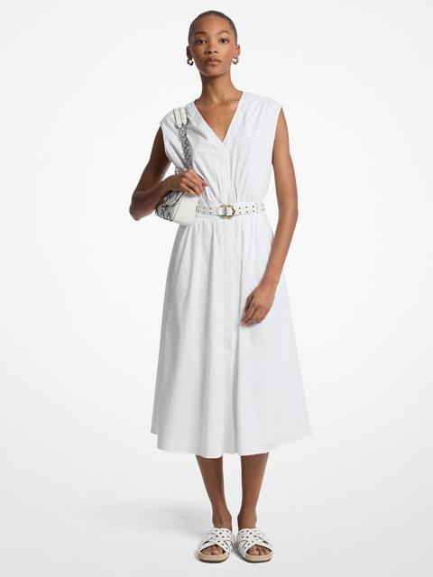 MICHAEL KORS Stretch Cotton Poplin Belted Midi Dress
