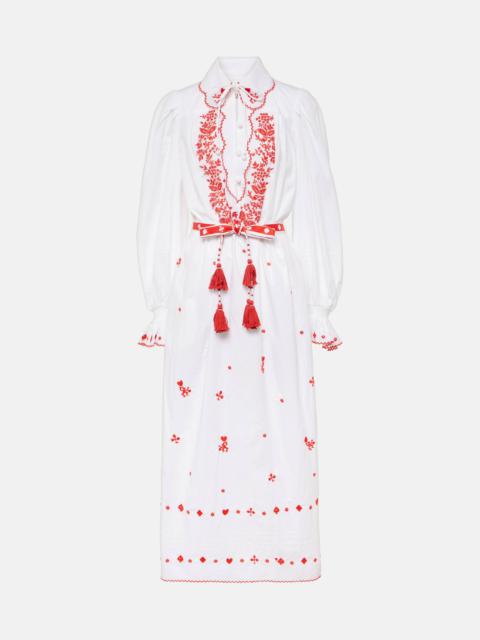Hearts embroidered cotton midi dress