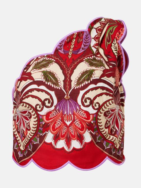 FARM RIO Odara one-shoulder linen-blend top