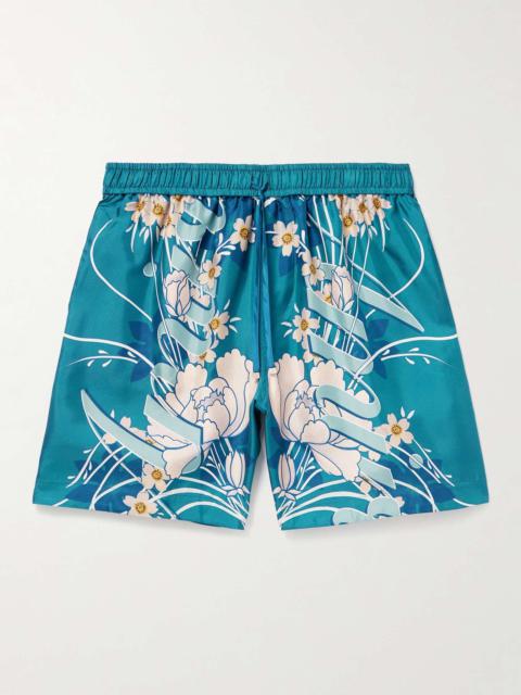 AMIRI Straight-Leg Floral-Print Silk-Twill Drawstring Shorts