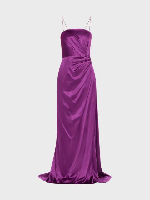 Strapless Satin Hand-Draped Gown with Slit