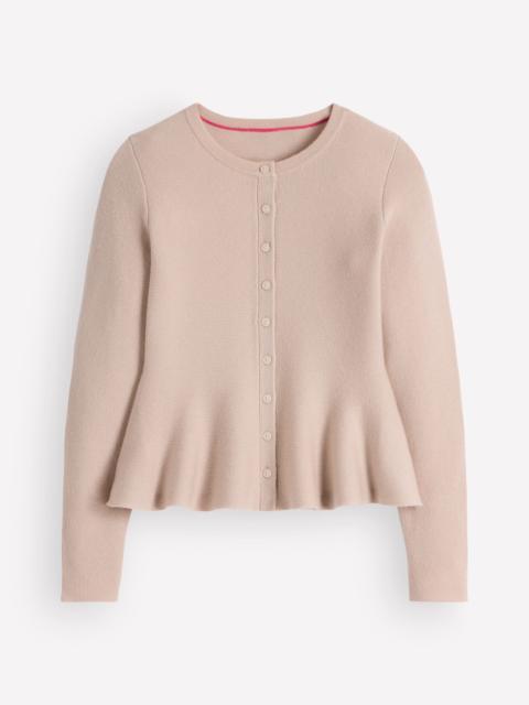 BODEN Fitted Wool Peplum Cardigan-Ivory