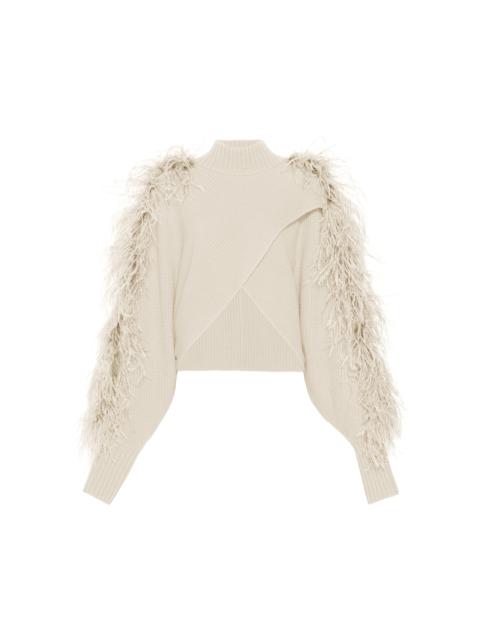 Cashmere Crossover Sweater With Feathers
