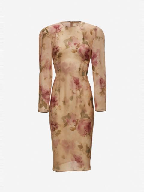 MAGDA BUTRYM Fitted dress with back tie detail in beige floral print