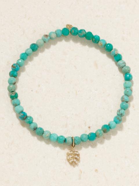SYDNEY EVAN Tiny Monstera Leaf 14-karat Gold Multi-stone Bracelet