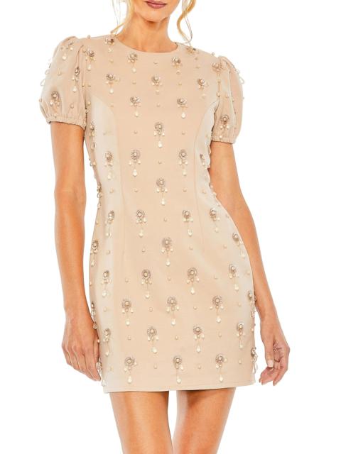 MAC DUGGAL Women's Jewel Embellished Puff-Sleeve Mini-Dress - Porcelain