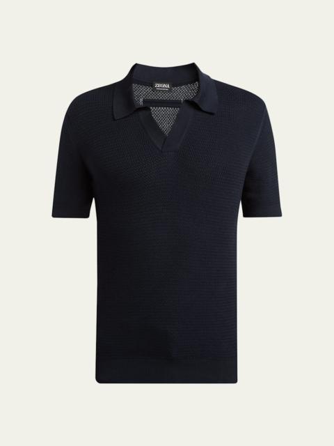 ZEGNA Men's Premium Cotton Knit Johnny Collar Polo Shirt