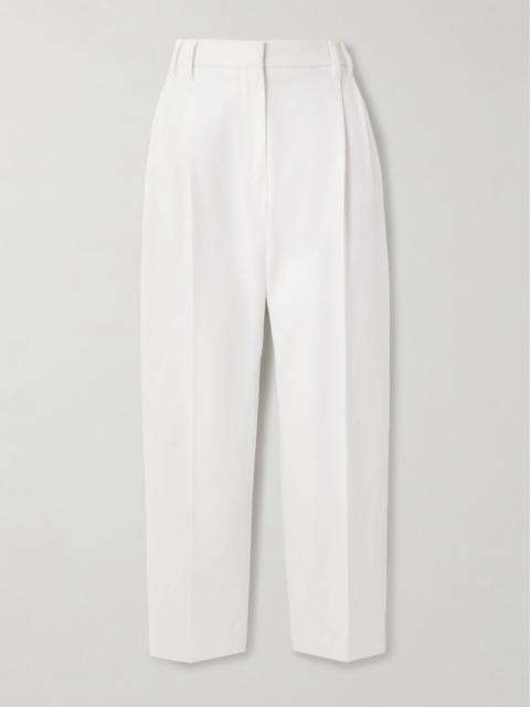 Brunello Cucinelli Pleated cotton-blend twill tapered pants Off-white