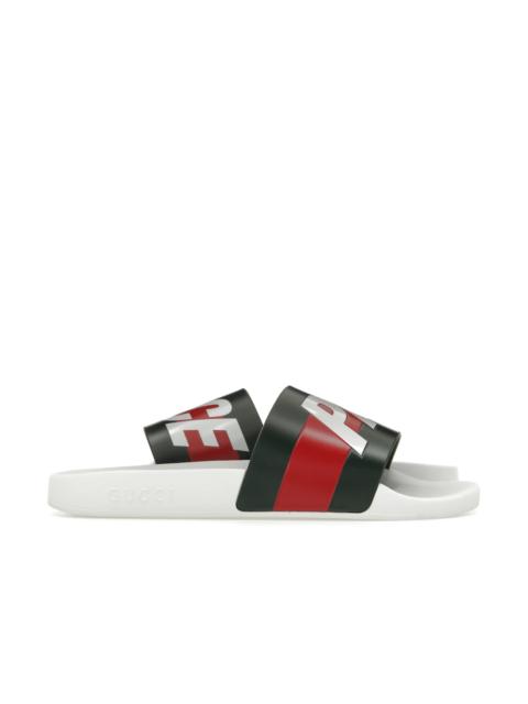 GUCCI Palace x Gucci Logo Web Slide Sandal White