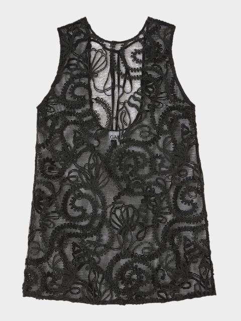 GANNI Embroidered Sheer Net Top
