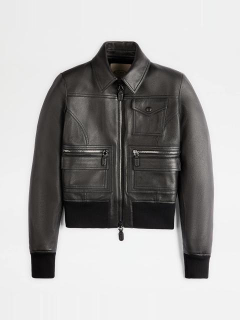 Tod's BOMBER JACKET IN LEATHER - BLACK