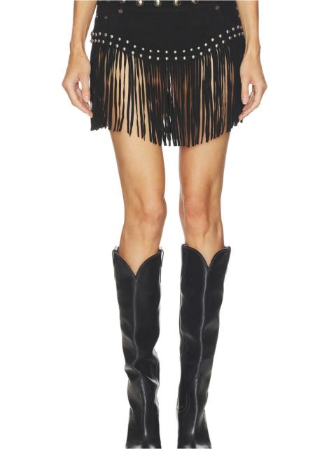 ONE TEASPOON Rebel Rider Studded Fringe Suede Micro Skirt