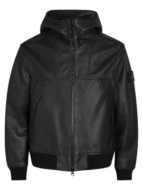 Stone Island Stone Island Hooded Padded Grained Leather Jacket