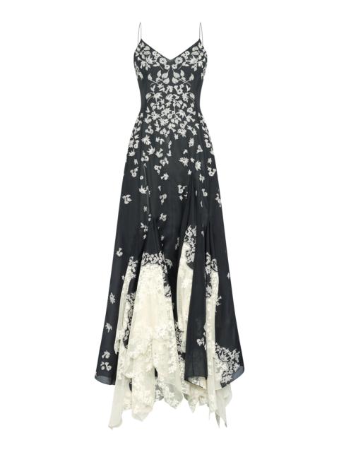 GABRIELA HEARST Neville Embroidered Slip Dress in Black Multi Silk Organza