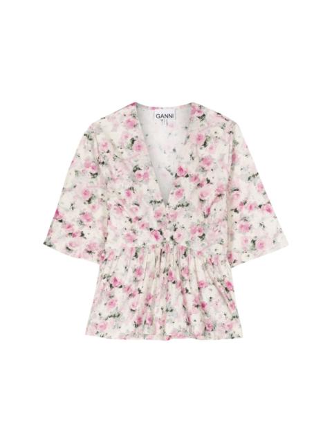 GANNI floral-print organic cotton blouse
