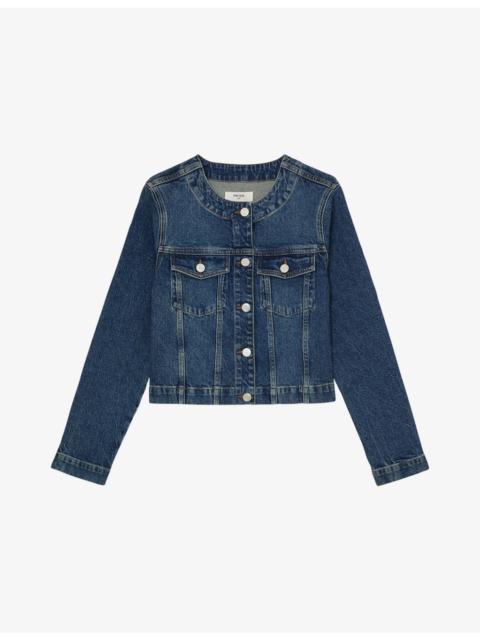 REISS Medora Round-Neck Denim Jacket