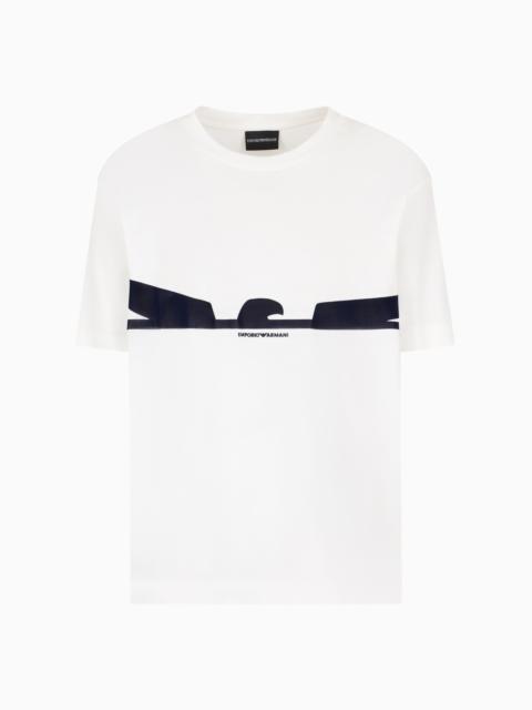 EMPORIO ARMANI JERSEY T-SHIRT WITH CONTOURED EAGLE FLOCKED PRINT