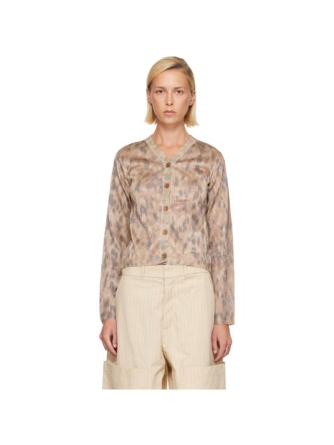 GANNI Beige Printed Metallic Cardigan
