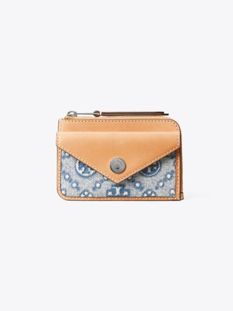 TORY BURCH T Monogram Denim Zip Card Case
