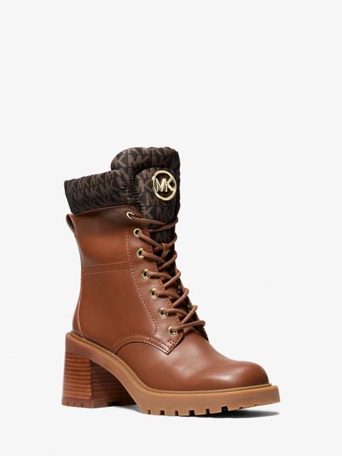 MICHAEL KORS Cade Leather and Signature Logo Combat Boot