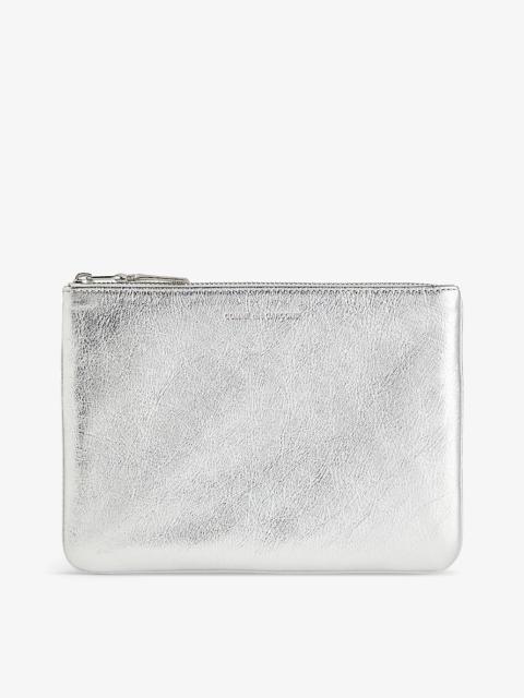 Logo-embossed leather pouch