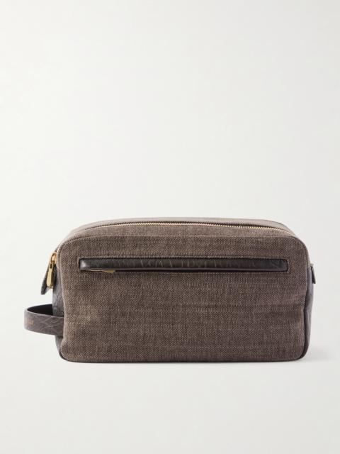 Brunello Cucinelli Leather-Trimmed Woven Wash Bag