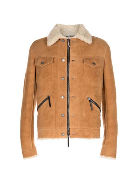 shearling-collar suede jacket