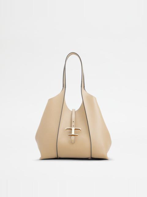 T TIMELESS SHOPPING BAG IN LEATHER SMALL - BEIGE