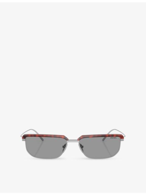 Prada PR D64S Rectangle-Frame Metal Sunglasses